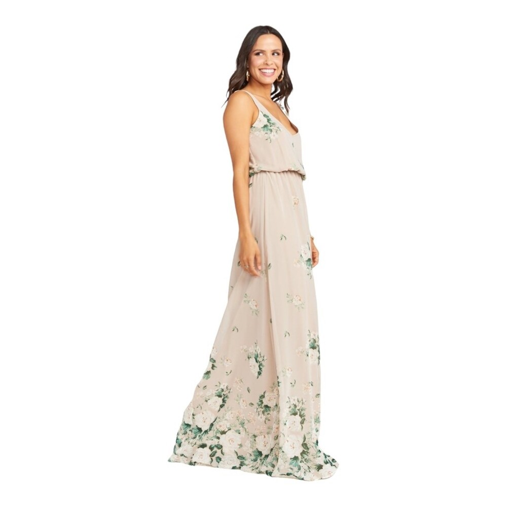 Show Me Your Mumu Womens Kendall Blouson Dress Beige Green Floral Lined V Neck S